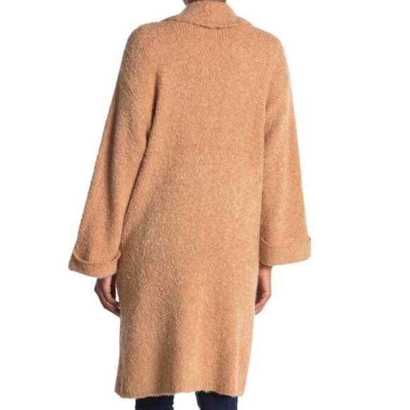 Lush Shawl Lapel Long Cardigan in Camel Long Sleeve Pockets Size Small - Picture 5 of 10